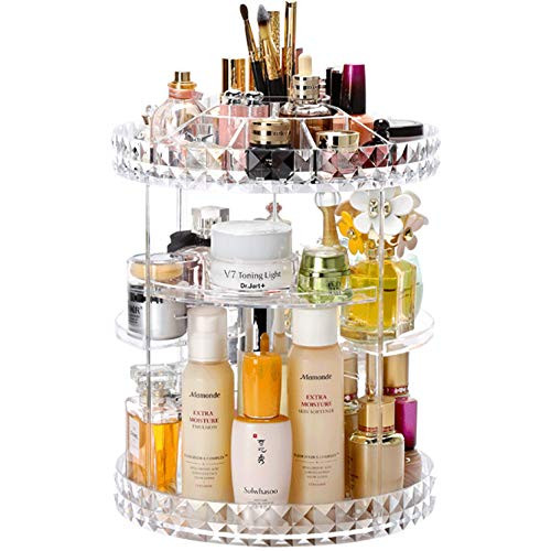 Cq acrylic 360 Degree Rotating Makeup Organizer, Adjustable Acrylic Carousel Cosmetic Display Storage for Vanity, Bathroom, Countertop and Dresser