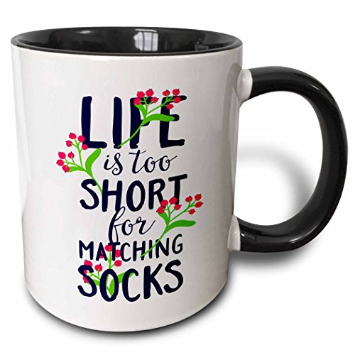 3dRose 254120_4 Life is too Short for Matching Socks Quotes Saying Funny Ceramic Mug 11oz Black/White