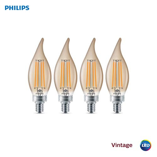 Philips LED Dimmable BA11 Vintage Bulb: 300-Lumens, 2000-Kelvin, 4.5 (40-Watt Equivalent), E12 Candelabra Base, Amber Light, 4-Pack, Title 20 Compliant, 537613, White, 4 Piece