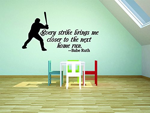 Design with Vinyl RAD 903 1 Every Strike Brings Me Closer to The Next Home Run. - Babe Ruth Baseball Quote Boys Bedroom Wall Decal, Black, 12 x 18" Design with Vinyl RAD 903 1 Every Strike Brings Me Closer to The Next Home Run. - Babe Ruth Baseball Quote Boys Bedroom Wall Decal, Black, 12 x 18"