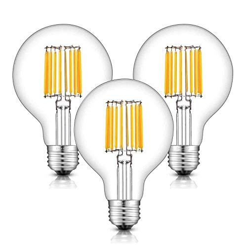 OMAYKEY LED Globe Bulb 10W (100W Equivalent) 2700K Warm White 1000 Lumens, E26 Base Vintage G25 / G80 Clear Glass Globe Edison Style LED Filament Light Bulbs, Non-dimmable, 3 Pack