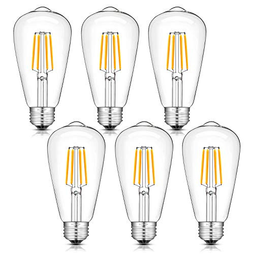 OMAYKEY 4W Dimmable LED Edison Bulb 40W Equivalent 2700K Warm White 400 Lumens, E26 Medium Base ST64 Vintage Edison Light Bulbs, 360 Degree Beam Angle, 6 Pack
