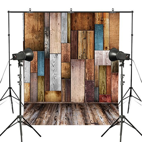 MUEEU 5x7ft Wood Backdrop Colorful Wooden Wall Photography Wooden Floor Background Props