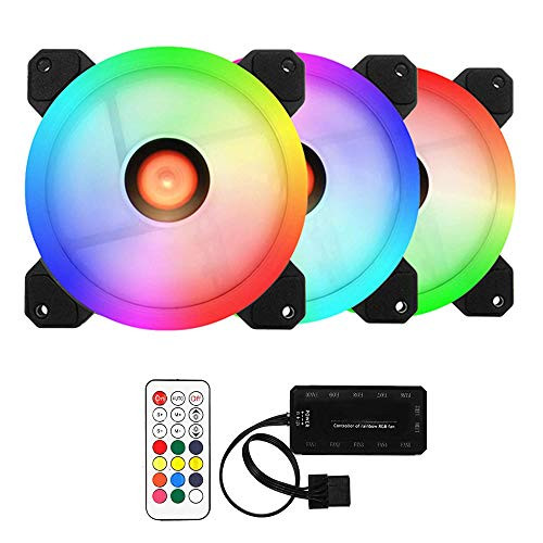 [Upgraded] CloverTale 3 Pack Set RGB LED 120mm Case Fan with Controller, Quiet Edition High Airflow Adjustable Color LED Case Fan for PC Cases, CPU Coolers, Radiators System