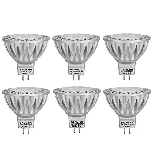 BAOMING MR16 LED Bulbs 5W Warm White 2700K, 50W Halogen Replacement, GU5.3 Base 12V Low Voltage 38° Spot Light Not Dimmable 6-Pack