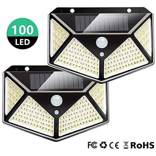 Otdair Solar Lights 100 LED Outdoor, 270° Wide Angle Wall Light, Solar Motion Sensor Light with 3 Modes Security Lights Wireless Waterproof for Outdoor, Front Door, Porch, Garage, Yard, 2 Pack