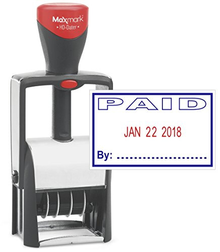 Heavy Duty Date Stamp with"Paid" Self Inking Stamp - 2 Color Blue/Red Ink