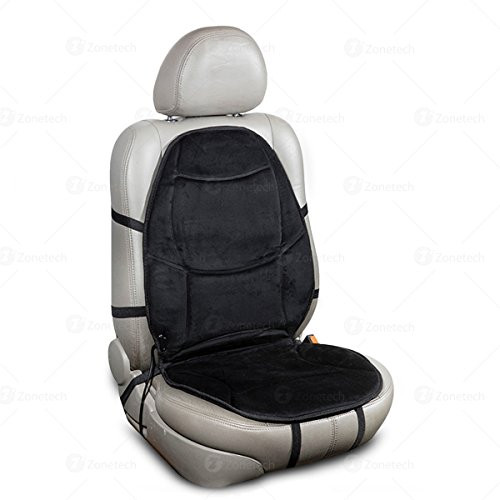 Zone Tech Car Heated Seat Cover Cushion with Temperature Control- Premium Quality Classic Black 12V Heated Comfortable Soft Velour Seat Cushion Perfect for Cold Weather and Winter Driving