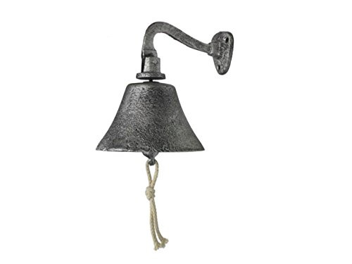 Hampton Nautical  Rustic Silver Vintage Cast Iron Decoration Hanging Ship's Bell 6" - Metal Wall Décor