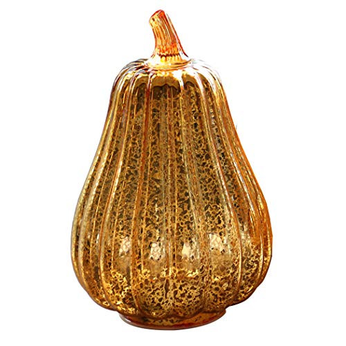 denlix Mercury Glass Pumpkin Lights with Timer for Fall, 8.7" Battery Operated LED Pumpkins Decor, Gold Pumpkins Decoration