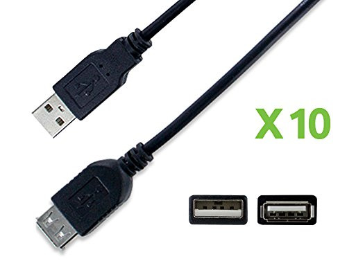 NavePoint USB 2.0 Type A Male to Female Extension Cable Black 15 Ft 10-Pack Black