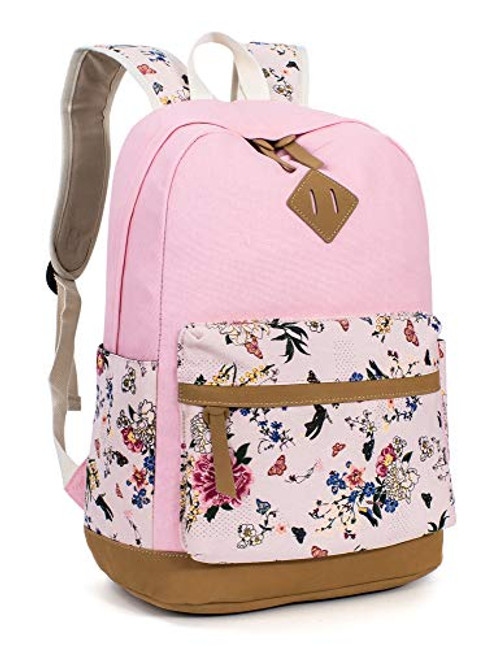 Leaper Floral School Backpack College Bookbag Shoulder Bag Satchel Daypack Pink