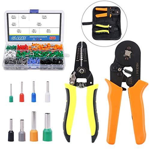 Glarks Ferrule Crimping Tool Kit, Ferrule Wire Terminal Block Crimper Plier with 800pcs Wire Ferrule Terminals Kit Insulated 0.25-6.0mm², AWG 23-10 and A 10-22 AWG Wire Stripper for Wiring Projects