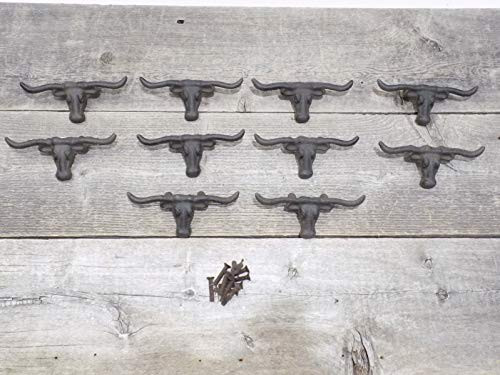 10 CAST Iron Rustic Steer Drawer PULLS Handle Cabinet Hardware
