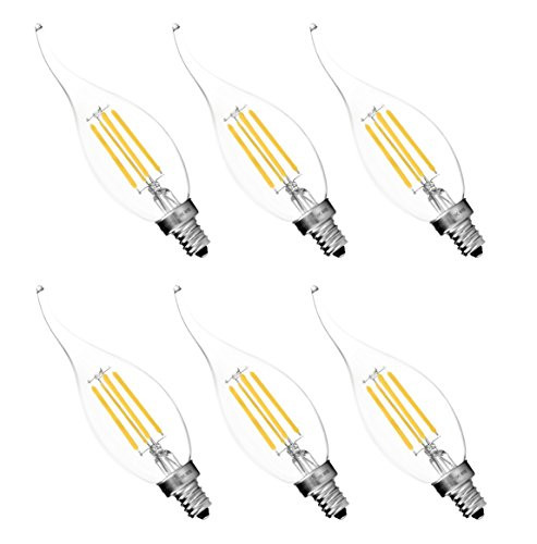 Hyperikon LED B11 Bulb Dimmable, 40 Watt (4W), Filament Candle Vantage Lights, E12 Base, 2700K, Flame Tip, 6 Pack