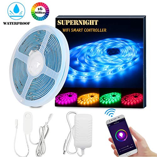 SUPERNIGHT Smart LED Strip Lights, WiFi Wireless Smart Phone Controlled LED Light Strips Kit 16.4ft Waterproof 5050 RGB Tape Lights, Support Alexa Google Assistant Voice Control, UL Power Supply 