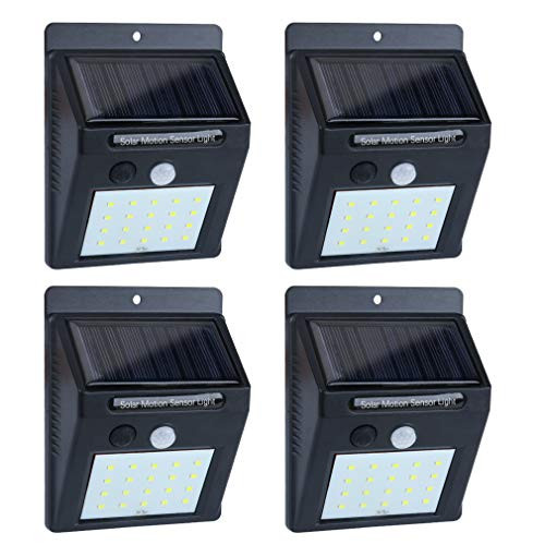 Solar Lights Outdoor Motion Sensor, 20LED Solar Powered Lights, EWETON Waterproof Wireless Security Wall Lights Solar Lamps with Intelligent Modes for Garden/Deck/Fence/Yard/Gate/Patio/Garage-4 Pack