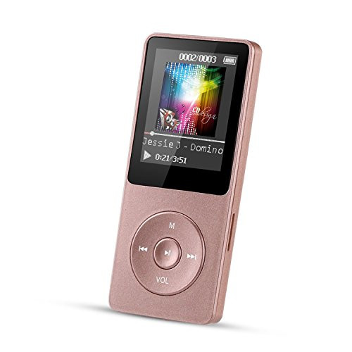 AGPTEK 8GB MP3 Player with FM Radio, Voice Recorder,Music Player 70 Hours Playback & Supports up to 128GB, Rose Gold, A02