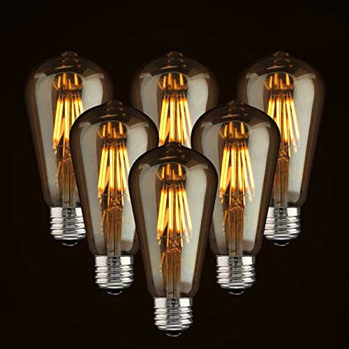 LED Dimmable Vintage Edison Led Bulbs 6W Antique Style Edison Light Bulbs, 2300K Warm White (Amber Gold Glass), Squarrel Cage Filament Vintage Light Bulb,ST64, E26 Base (2300K-6W-6PCS)