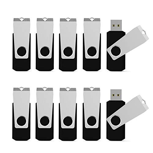 K&ZZ 10 Pack Bulk 8GB USB Flash Drives USB 2.0 Swivel Memory Stick Pen Drive Thumb Sticks Jump Drive U Disk (8GB, 10PCS, Black)