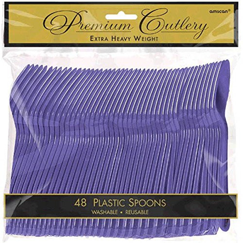 Amscan Party Supplies Premium Heavy Weight Plastic Spoons, New Purple, 9 x 9.2 ,  48ct
