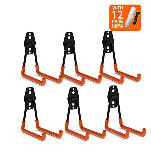 CoolYeah Steel Garage Storage Utility Double Hooks, Heavy Duty for Organizing Power Tools,Large U Hooks (pack of 6, 5 × 5 × 4.1 inches)