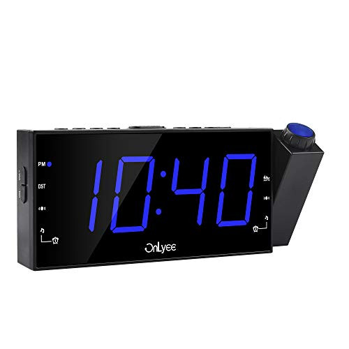 OnLyee Alarm Clock Radio with AM FM Radio,Projection Clock on Ceiling, 7 LED Digital Desk/Shelf Clock with Dimmer, USB Charging, AC Powered and Battery Backup for Bedroom, Kitchen, Kids
