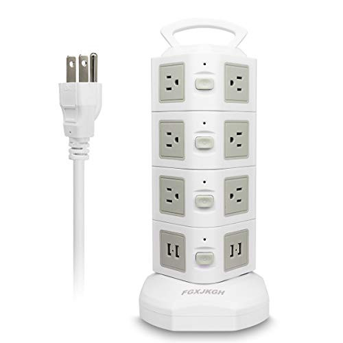 Surge Protector Power Strip,Extension Lead,FGXJKGH[2018UPGRADED],USB Charging Station14 Outlets 4 USB 2500W, 6.5 Feet Multiple Plug Outlet(Gray+WHITE14Outlet4USB)
