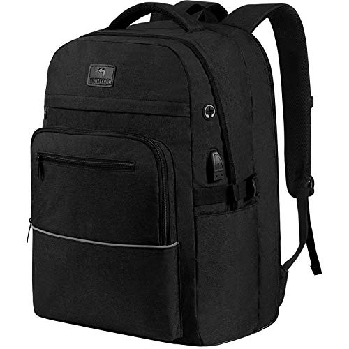 WhiteFang 17.3 Inch Laptop Backpack,TSA Friendly Business Travel Laptop Backpack with USB Charging Port, RFID Pockets Water Resistant Big School Backpack for Women & Men Fits 17.3 Inch Laptop-Black