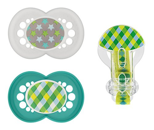 MAM Pacifiers and Baby Pacifier Clip, Baby Pacifier 6+ Months and Baby Pacifier Clip, Best Pacifier for Breastfed Babies, Trends' Design Collection, Boy, 3-Count