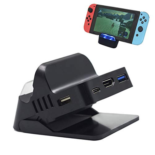 Replacement for Nintendo Switch Dock, BRHE Portable Switch Docking Station HDMI TV Adapter Multi-angle Adjustable Type-C Power Input Charging Stand with Extra USB 3.0 Port