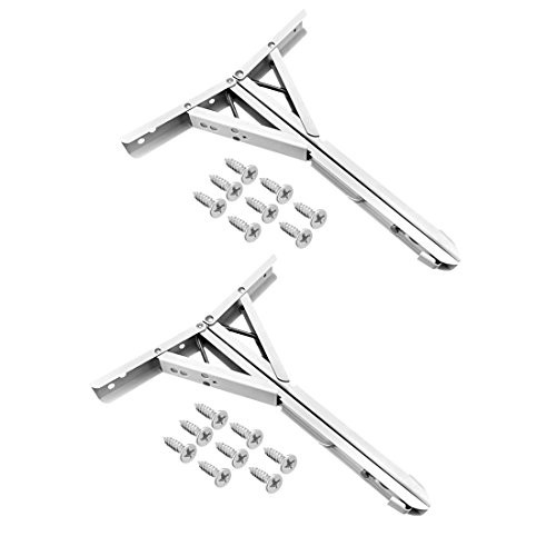 uxcell Folding Shelf Bracket, Metal White Triangle Spring Loaded Wall Mounting Angle Supports, Pack of 4 12 Inch