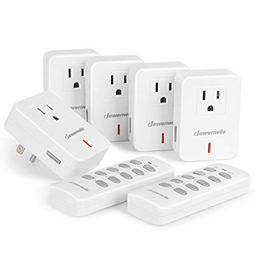 DEWENWILS Remote Control Outlet Plug Wireless On Off Power Switch, Programmable Remote Light Switch Kit, 100ft RF Range, Compact Design, ETL Listed, White (2 Remotes + 5 Outlets Set)