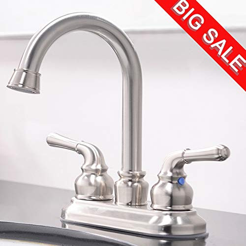 VCCUCINE Commercial Contemporary Brushed Nickel Two Handle Bathroom Sink Faucet, Without Pop Up Drain and Hot & Cold Water Hose