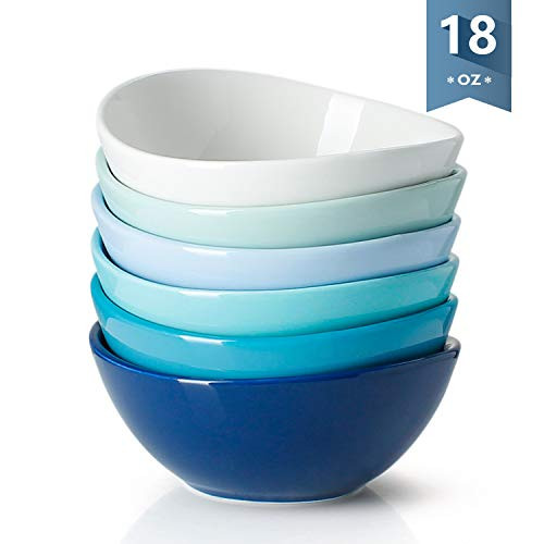 Sweese 1122 Porcelain Bowls - 18 Ounce for Cereal, Salad, Dessert - Set of 6, Cool Assorted Colors