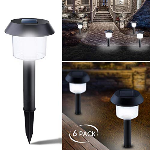 Brightown 6 Pack Outdoor Solar Path Lights, Solar Garden Landscape Lights for Outdoor Yard Pathway Driveway Walkway Sidewalk Patio Lawn, Cool White