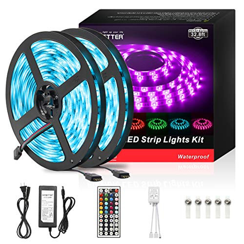 DAYBETTER Led Strip Lights 32.8ft Waterproof Flexible Tape Lights Color Changing 5050 RGB 300 LEDs Light Strips Kit with 44 Keys IR Remote Controller and 12V Power Supply for Home, Bedroom, Kitchen