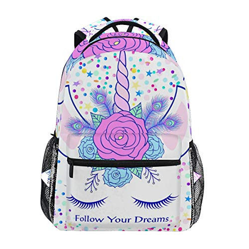 ALAZA Pink Floral Unicorn Follow Your Dreams Backpack Daypack School Travel Shoulder Bag