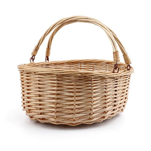 MEIEM Wicker Basket Picnic Basket Gift Baskets Empty Oval Willow Woven Basket Easter Basket Large Storage Basket Wine Basket with Handle Egg Gathering Wedding Basket (Natural)