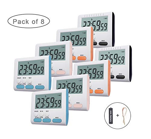Digital Kitchen Timer Bestwya Cooking Timer Clock with Loud Alarm Magnetic Back and Retractable Stand Minute Second Countdown Clear LCD Display (24 Hour, Pack of 8)