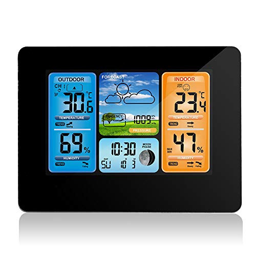 Wireless Weather Station Indoor Outdoor Thermometer, Home Digital Wireless Color Forecast Station Temperature and Humidity Monitor Alerts, Barometer, Atomic Clock Wireless Weather Station Indoor Outdoor Thermometer, Home Digital Wireless Color Forecast Station Temperature and Humidity Monitor Alerts, Barometer, Atomic Clock