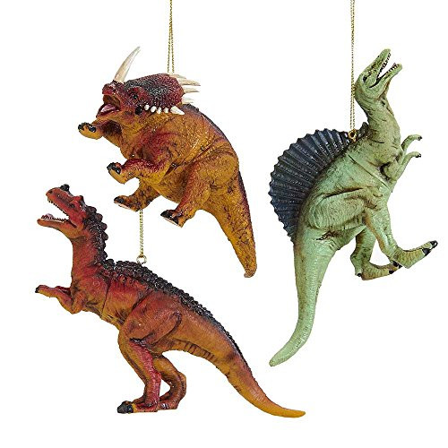 Kurt Adler 4-Inch Plastic Set of 3 Dinosaur Ornament Set, 3 Piece