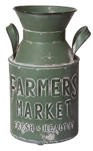 Old Fashioned Aged Metal Milk Can, Rustic Farmhouse Inspired Planter Vase Decorative Jug, Medium Sized, 10 Inches
