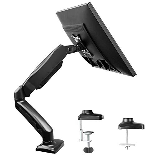 Single Monitor Stand - Articulating Gas Spring Monitor Arm, Adjustable VESA Mount Desk Stand with Clamp and Grommet Base - Fits 13 to 27 Inch LCD Computer Monitors up to 14.3lbs, VESA 75x75, 100x100