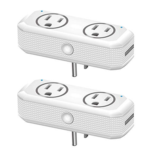 WiFi Smart Plug Socket Works with Alexa Echo/Google Home/IFTTT, SMALLElectric Dual Mini Smart Outlets with Remote Control Individually, Energy Monitoring and Timer, No Hub Required, (2-pack Socket)