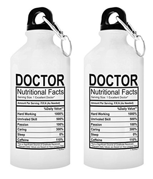 ThisWear Doctor Gifts for Men Doctor Nutritional Facts Doctoral Graduation Gifts Funny Doctor Gift Set 2-Pack 20-oz Aluminum Water Bottles with Carabiner Clip Top White
