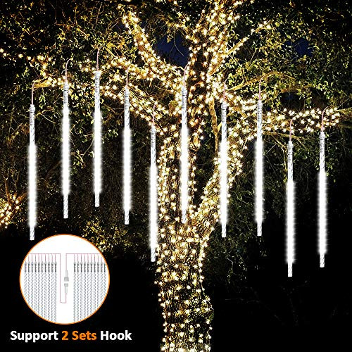 Meteor Lights,SHONCO 50cm 10 Tubes 540 LED Meteor Shower Raindrop Lights Waterproof Snow Falling Icicle Lights Outdoor 18W Cascading String Lights for Garden Party Wedding Christmas Tree Patio (White)