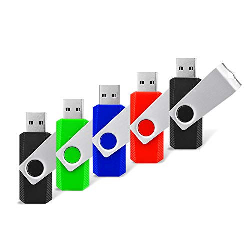RAOYI 5Pcs 64GB USB Flash Drive Bulk Swivel Thumb Drives Memory Sticks Jump Drive Zip Drive with Led Indicator,Black/Blue/Red/Green(64GB,4 Mixed Color,Pack of 5)