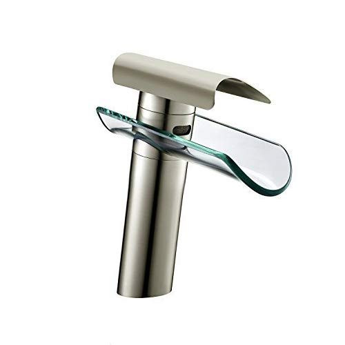 Wovier Brushed Nickel Waterfall Bathroom Sink Faucet,Single Handle Single Hole Vessel Lavatory Faucet,Basin Mixer Taps