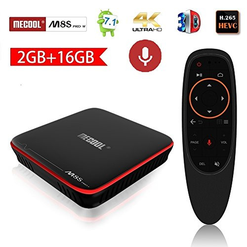 Mecool M8s Pro W Android TV Box 7.1 with Voice Control Remote 2GB RAM 16GB ROM Quad Cord 4K UHD VP9 HEVC Decoding Supported Set Top Box